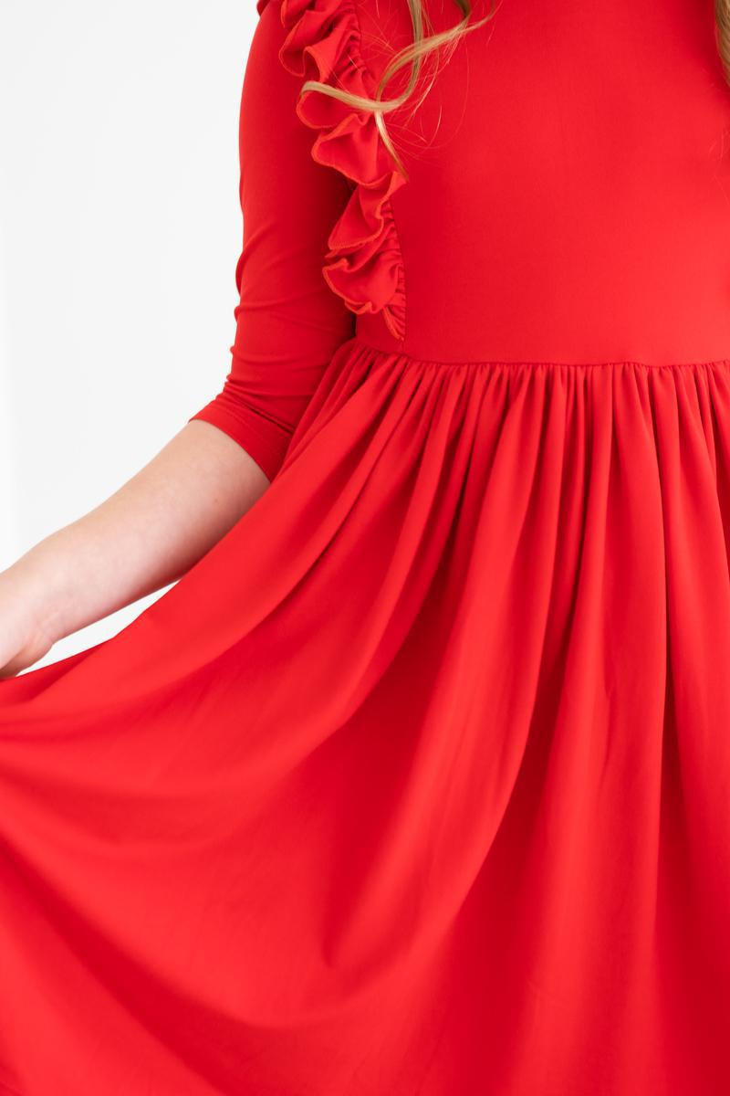 Mila & Rose Red 3/4 Sleeve Ruffle Dress