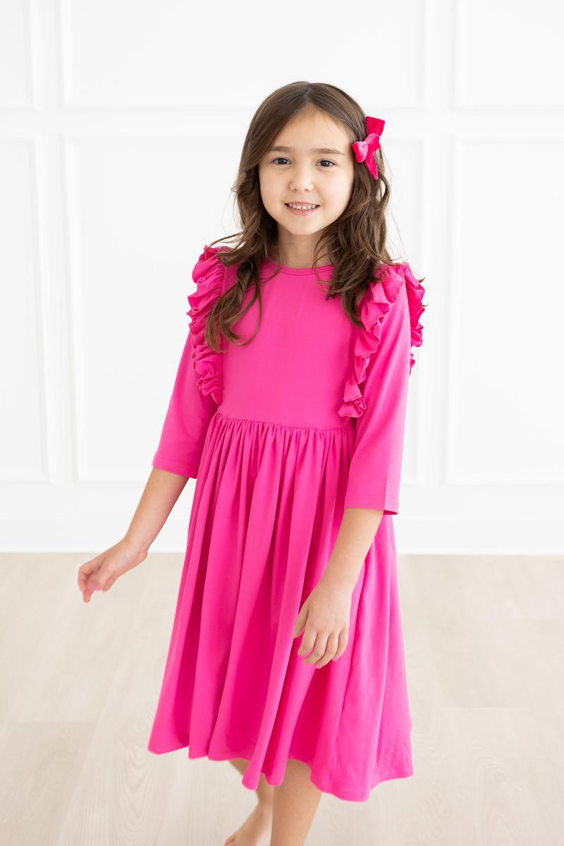 Mila & Rose Hot Pink 3/4 Sleeve Ruffle Dress