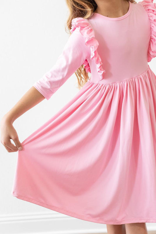 Mila & Rose Bubblegum Pink 3/4 Sleeve Ruffle Dress