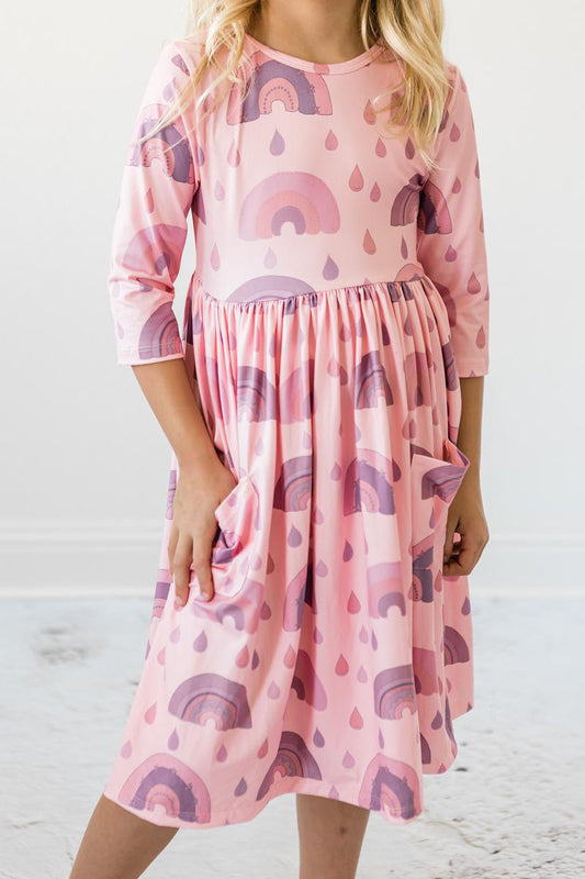 Mila & Rose Chasing Rainbows 3/4 Sleeve Pocket Twirl Dress