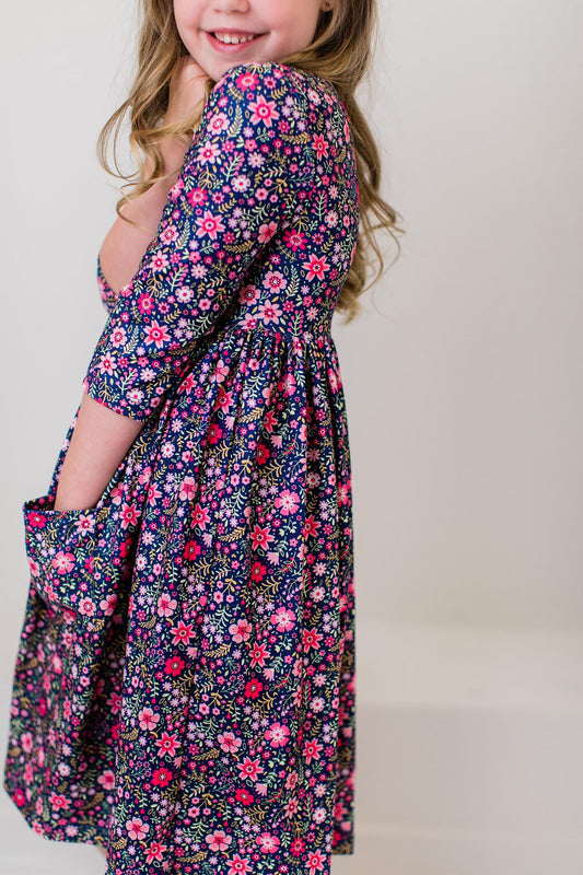 Mila & Rose Flower Farm 3/4 Sleeve Pocket Twirl Dress