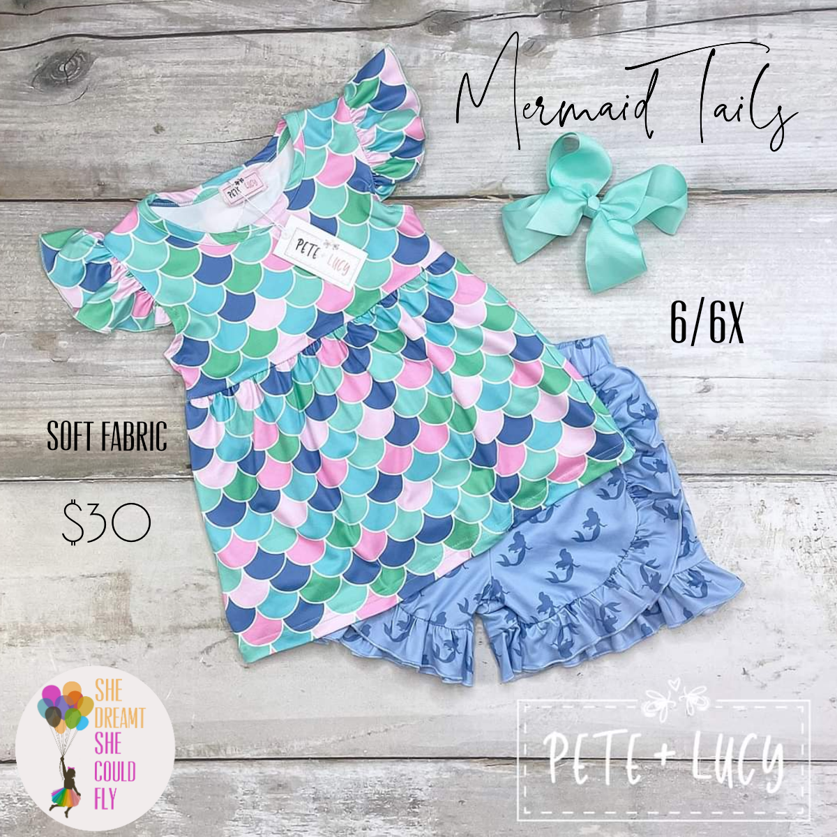 Pete + Lucy Mermaid Tails Shorts Set