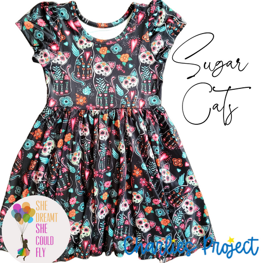 Charlie's Project Sugar Cats Short-Sleeve Hugs Twirl Dress