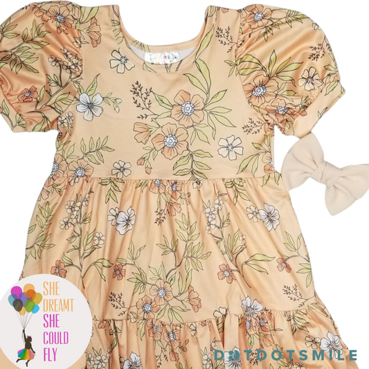 DotDotSmile Cantaloupe Dogwood Floral Tier Dress