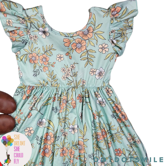 DotDotSmile Aqua Dogwood Floral Empire Dress