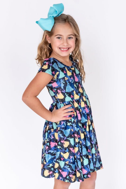 Charlie's Project Glitter Princess Short-Sleeve Hugs Twirl Dress